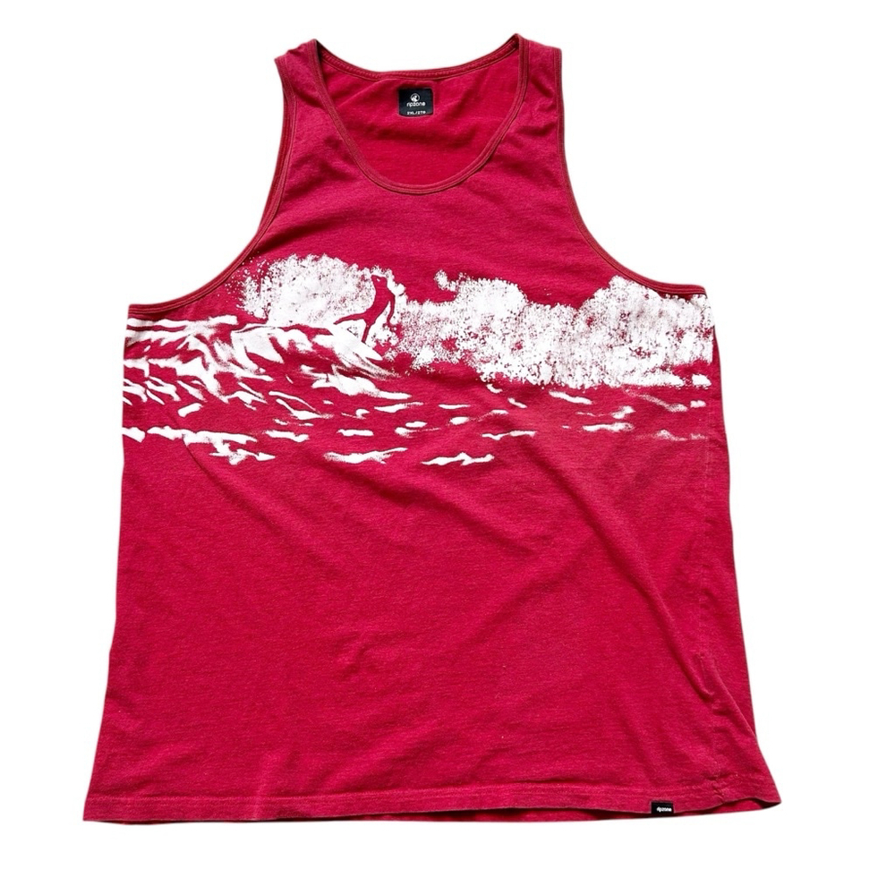 Men's Ripzone Red Sleeveless Tank Top Size Surfer Graphic Beach Vacation Cotton